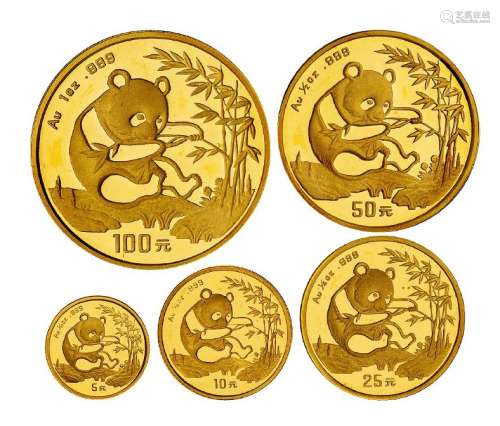 1994年熊猫纪念金币五枚全套