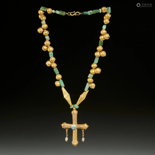 Byzantine gold and emerald cross necklace