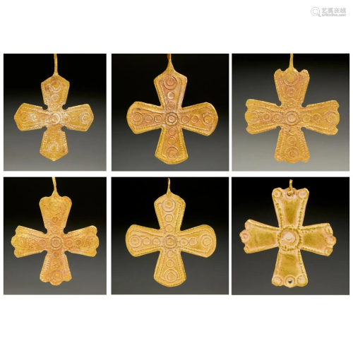 (6) Byzantine gold cross pendants