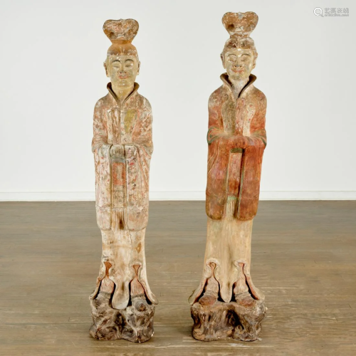 Pair massive Chinese pottery figures of Officials