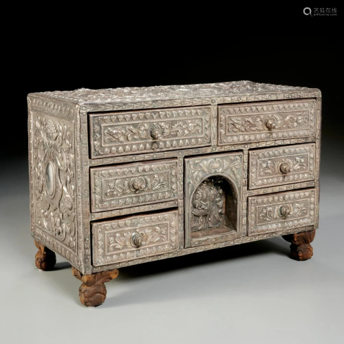 Anglo-Indian silver-clad hardwood chest