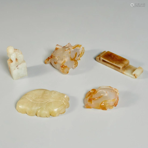 Chinese jade and agate carved scholar's objects