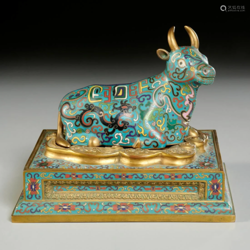 Chinese cloisonne recumbent bull box