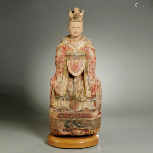 Antique Chinese painted wood Guanyin