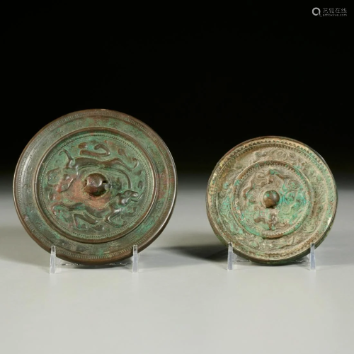 (2) Chinese bronze round mirrors