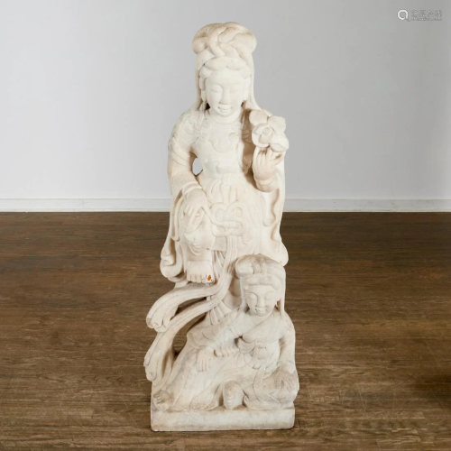 Large antique Chinese carved marble Guanyin