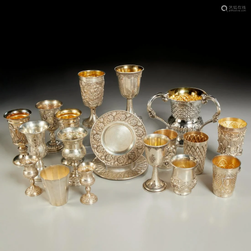Collection Judaic sterling Kiddush cups & wash cup