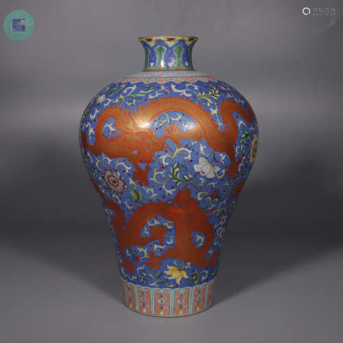 Blue Bottom Prunus Bottle with the Pattern of Wrapped Lotus ...