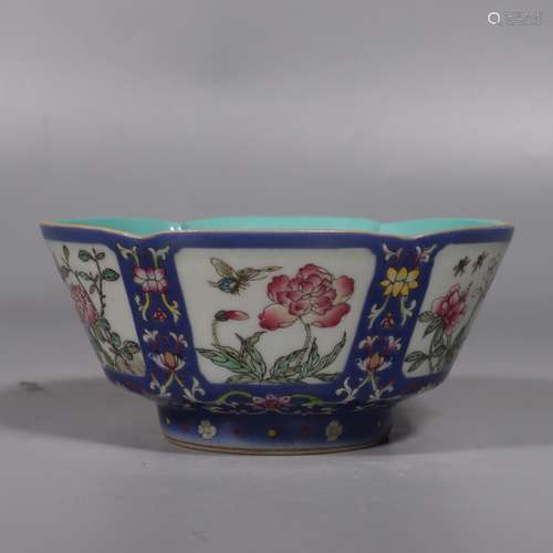 Blue Bottom Fancy Top Bowl with the Pattern of Window and Fl...