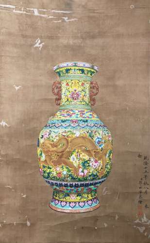 The Picture of Silk Porcelain King Painted by Lang Shining