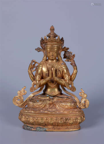 Copper and Gold Buddha Statue