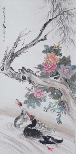 Chinese Painting and Calligraphy of Mandarin Duck