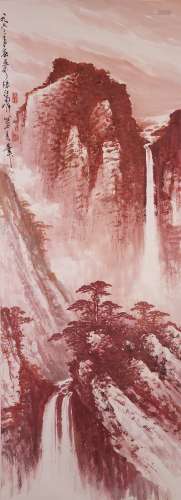 The Picture of Red Mountain Waterfull Painted by Guan Shanyu...