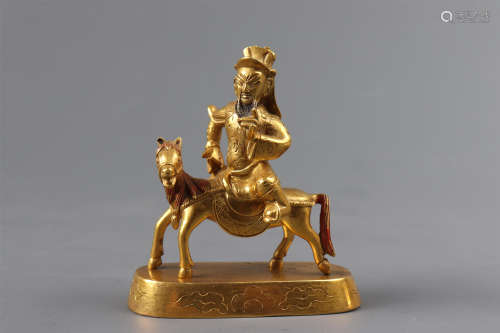 Copper and Gold Statue of Guan Gong on Horseback