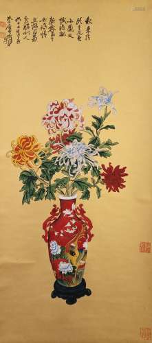 The Picture of Gold Paper Antique Flowers Painted by Zhang D...