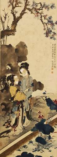 Chinese Painting and Calligraphy of Portrait Appreciating Lo...