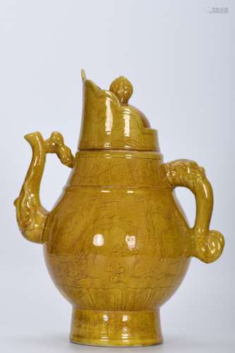 Yellow Glazed Mitral Pot with the Pattern of Dragon and Phoe...