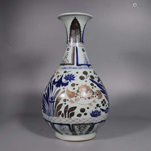 Blue and White Glaze Jade Vase with Underglazed Red