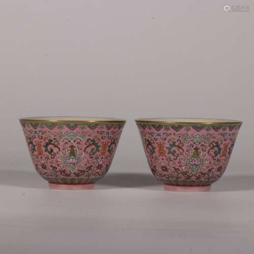 Famille Rose Cup with the Pattern of Gold Floral and Longevi...