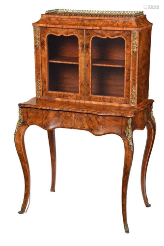 Louis XV Style Burlwood Ladies Desk and Bookcase