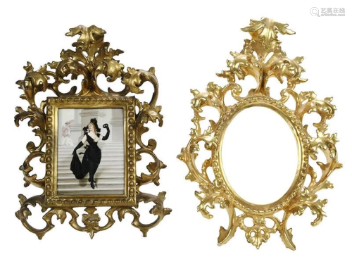 Painted Porcelain Plaque, Two Florentine Frames