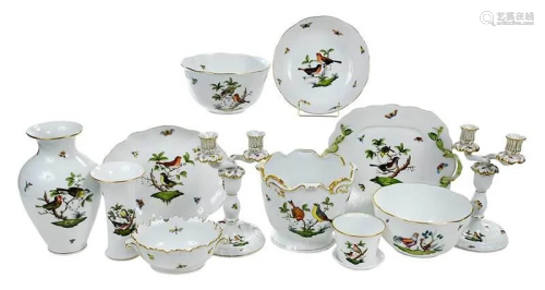 12 Pieces of Herend Rothschild Bird Porcelain