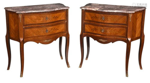 Pair Louis XV Style Marquetry Inlaid Commodes