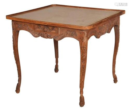Provincial Louis XV Walnut Leather Top Games Table