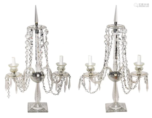 Pair Regency Style Cut Glass Candelabra