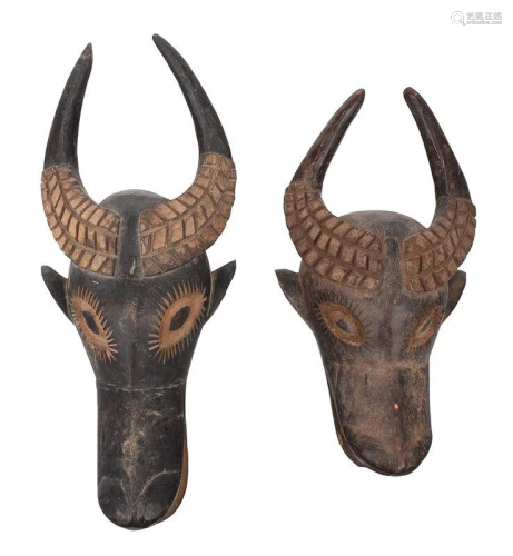 Two West African Carved Wood Bush Cow Masks