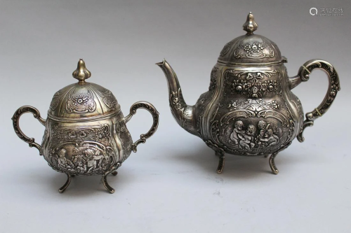 German Silver Teapot and sugar bowl