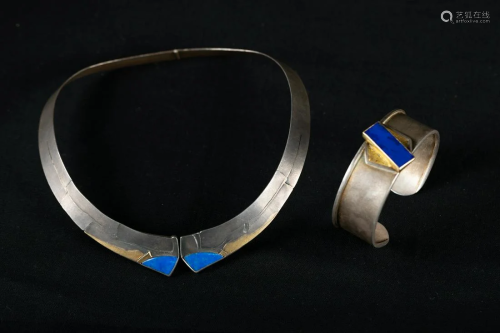 Silver and gold bangle and necklace