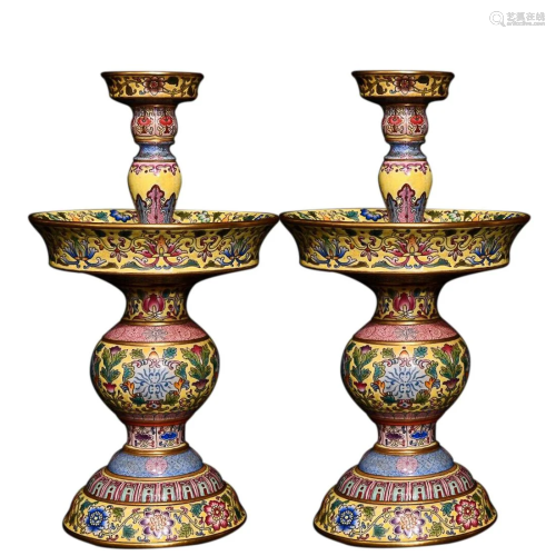 YELLOW GROUND FAMILLE ROSE 'FLORAL' CANDLESTICK
