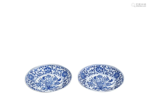 PAIR OF BLUE & WHITE 'FLORAL' CHARGERS