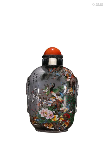CRYSTAL 'PHOENIX AND HUNDRED BIRDS' SNUFF BOTTLE