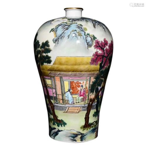 FAMILLE ROSE 'FIGURE AND LANDSCAPE' MEIPING VASE