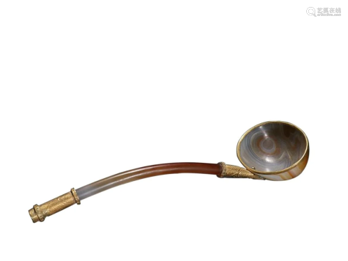 GILT SILVER MOUNTED AGATE LADLE