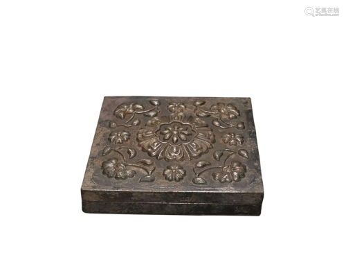 DUAN SQUARE INKSTONE WITH SILVER CONTAINER