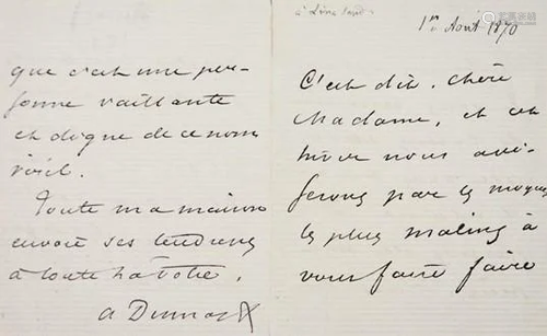 Autograph letter. DUMAS Fils.