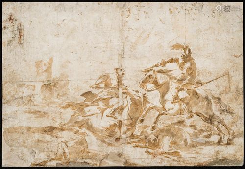 GUARDI. Battle of knights. Drawing.