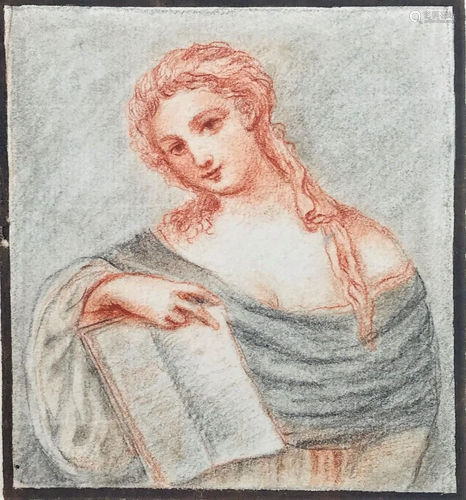 Drawing. KAUFFMAN. Dama con libro aperto.