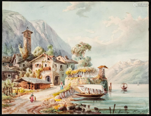 Lago di Como. Veduta con imbarcazioni.