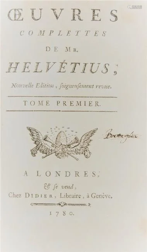 Enlightenment philosophy. HELVETIUS. Oeuvres.