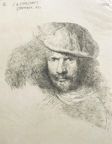 CASTIGLIONE. Bearded man with feather hat.