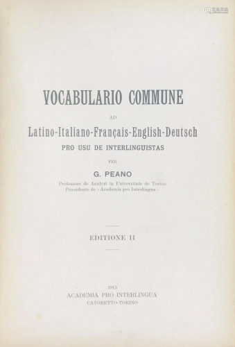 Comparative vocabulary. PEANO. Vocabulario Commune ad