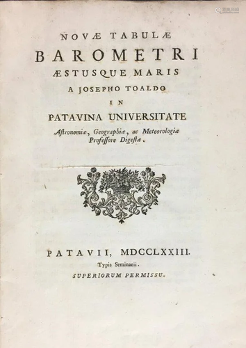 Science. TOALDO. Novae Tabulae Barometri Aestusque