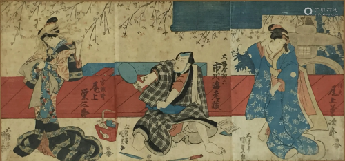 KUNISADA. Scenes from Kabuki plays. Triptych.
