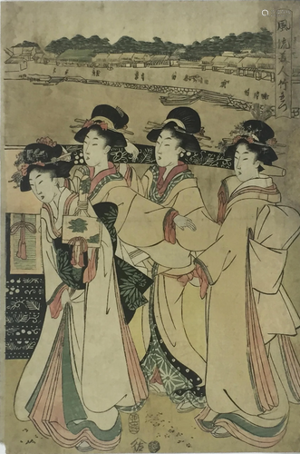 TAKEMARO. Bijin-ga. Four very elegant girls walking in