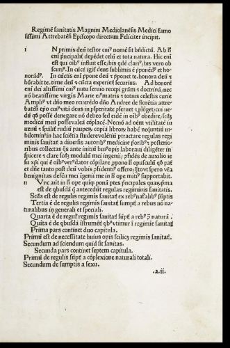 Incunabulum. REGIMEN SANITATIS.