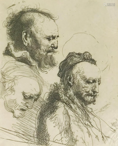 REMBRANDT. Three Studies of Old Men�s Heads.